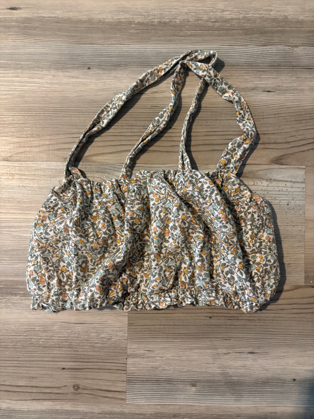 Abercrombie & Fitch Cream Floral Cropped Tank with Tie Straps
